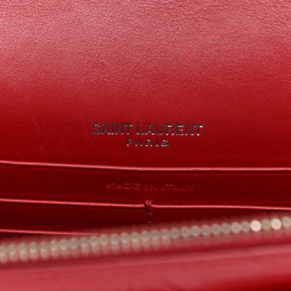 Saint Laurent Calfskin Crocodile Embossed Monogram Sunset Chain Wallet New Lipstick Red 6 of 13