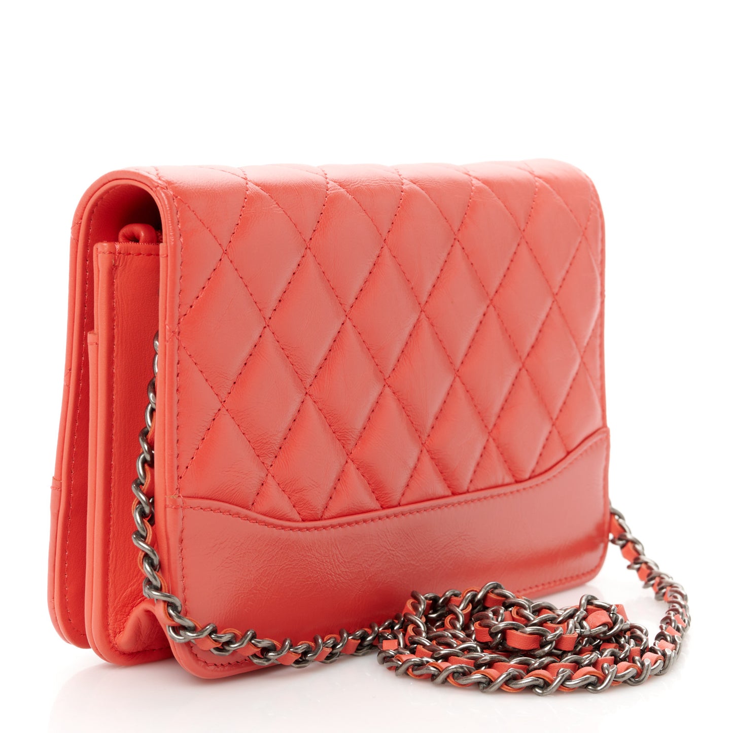 Aged Calfskin Quilted Gabrielle Wallet On Chain WOC  Orange