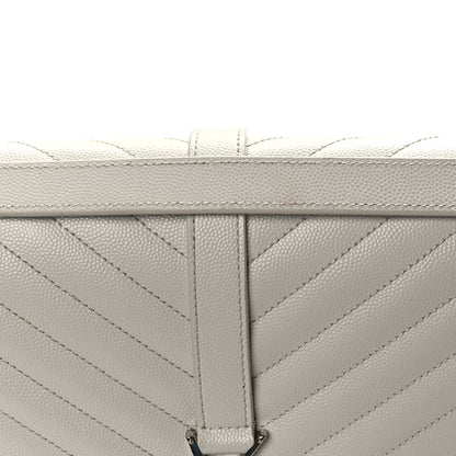 Saint Laurent Grain De Poudre Matelasse Chevron Large Monogram Satchel Gris Perle 10 of 10
