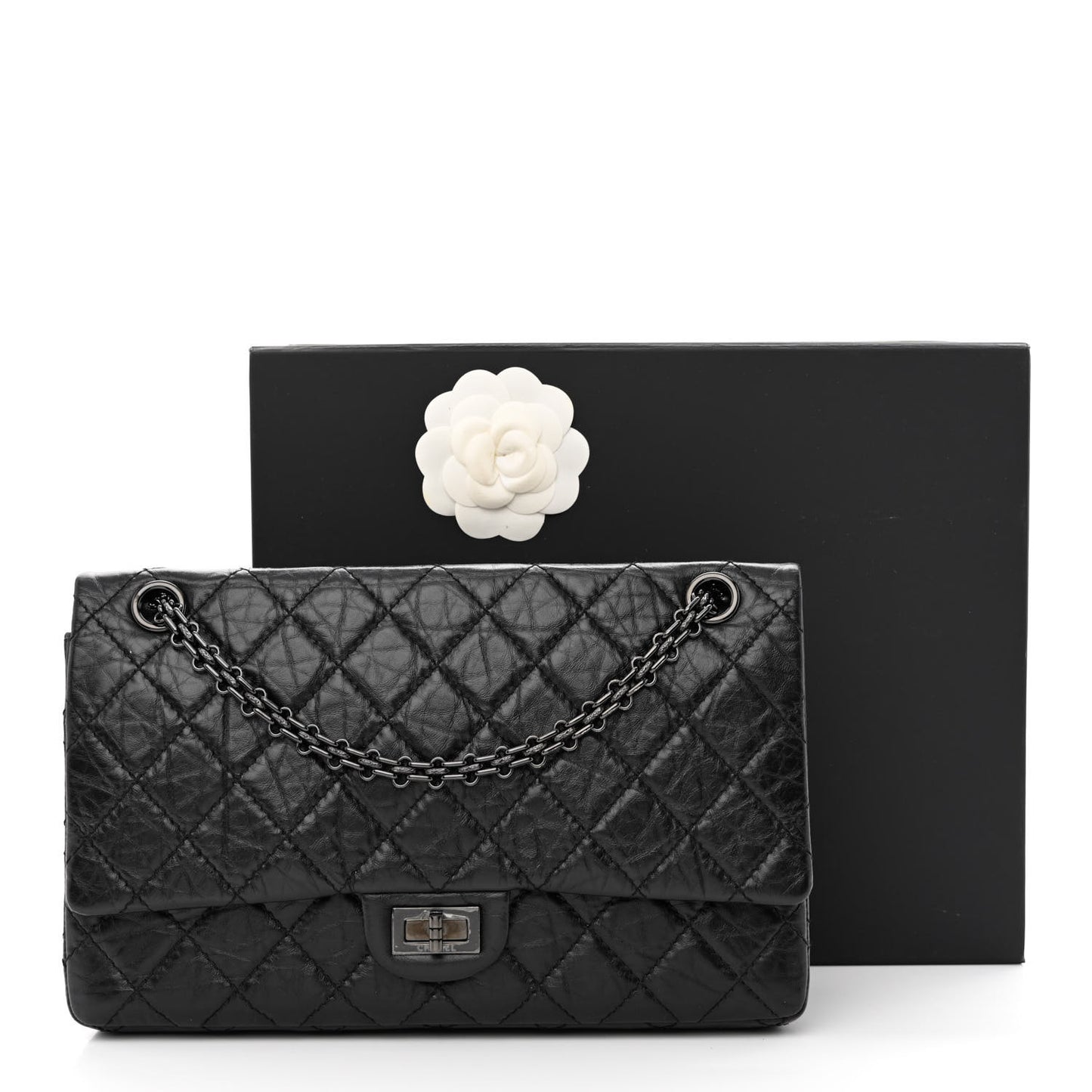 Aged Calfskin Quilted 2.55 Reissue 226 Flap So Black