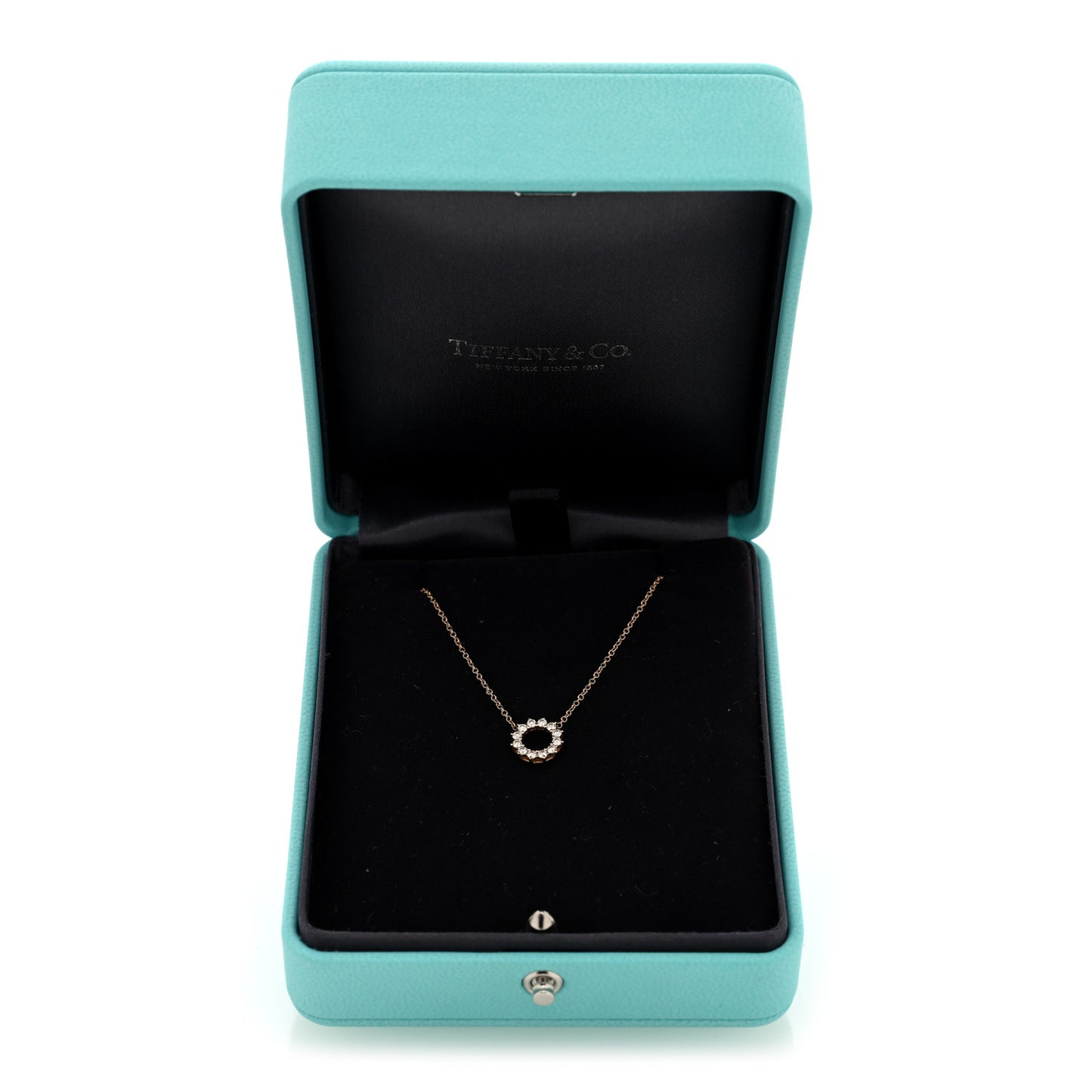 18K Rose Gold Diamond Mini Open Circle Pendant Necklace