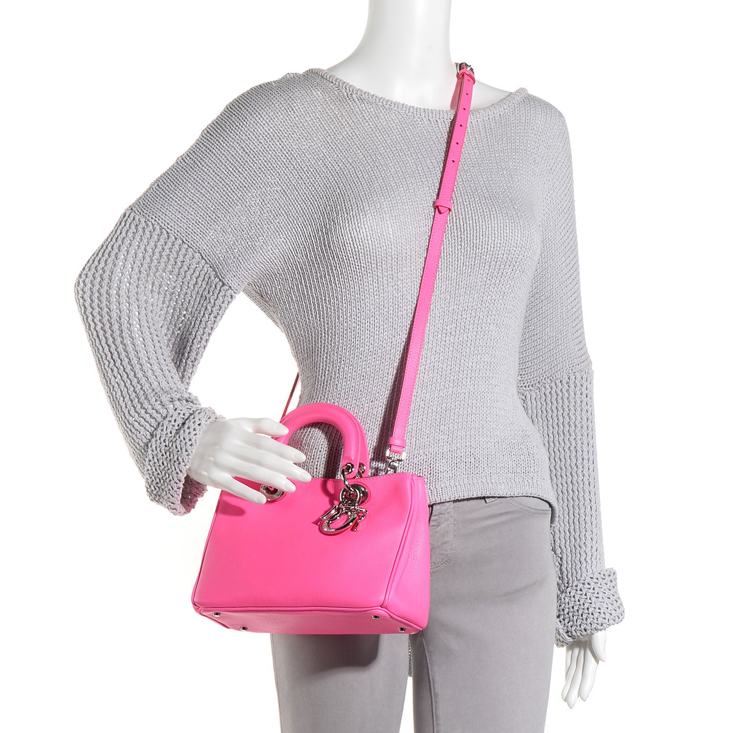 Christian Dior Calfskin Small Diorissimo Tote Fuchsia 2 of 8