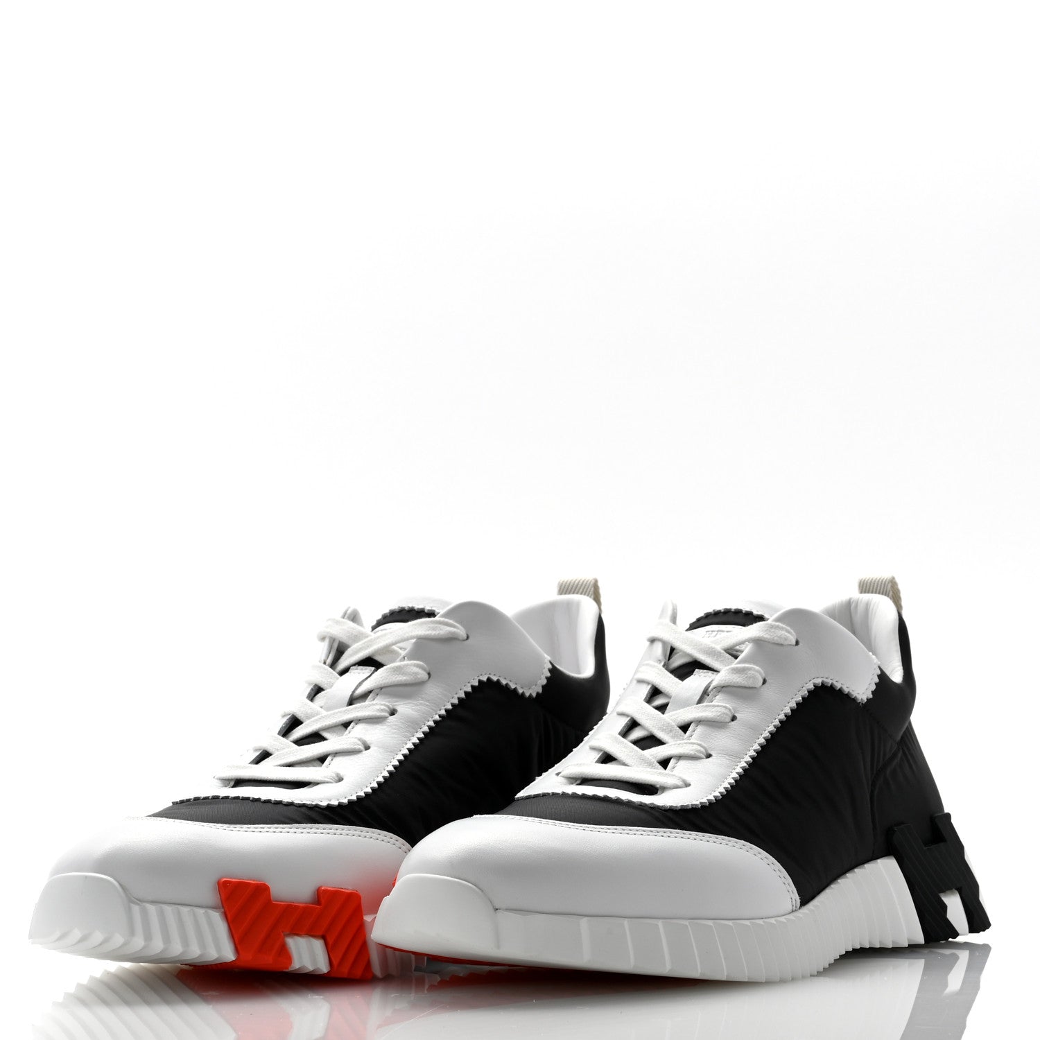 Hermes Ripstop Fabric Calfskin Mens Bouncing Sneakers 43 Black White 3 of 9