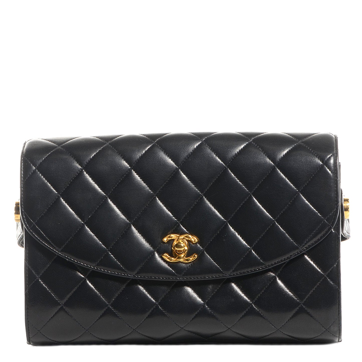 Lambskin Quilted Flap Shoulder Bag Black