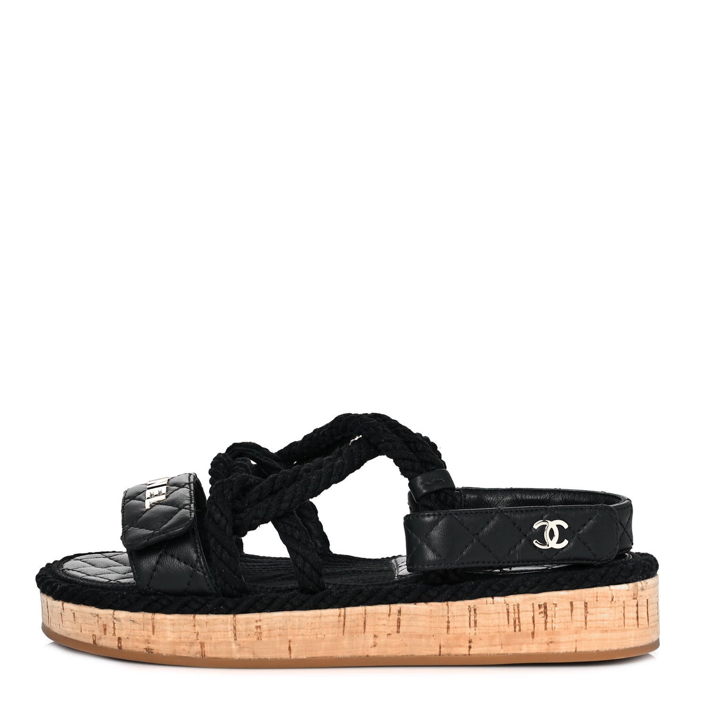 Cord Lambskin Quilted Logo Sandals 36 Black