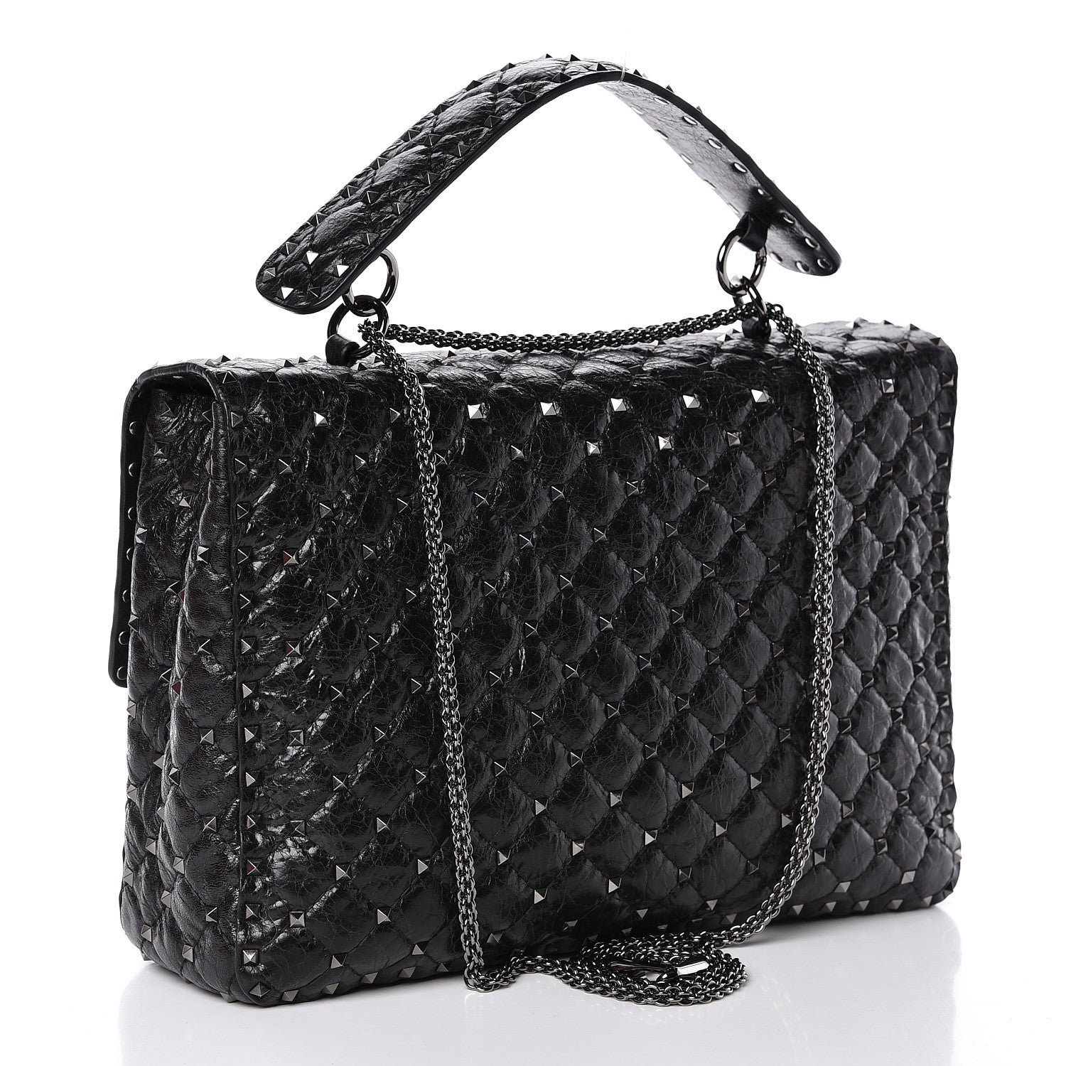 Valentino Garavani Craquele Nappa Large Rockstud Spike Shoulder Bag Black 3 of 12