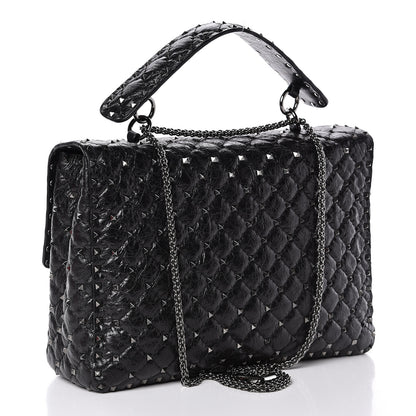 Valentino Garavani Craquele Nappa Large Rockstud Spike Shoulder Bag Black 3 of 12
