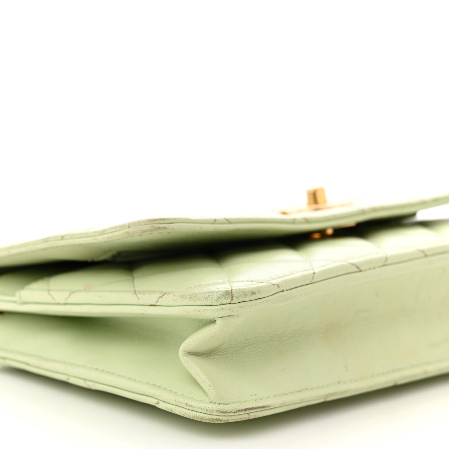 Lambskin Quilted CC Pearl Crush Wallet on Chain WOC Light Green