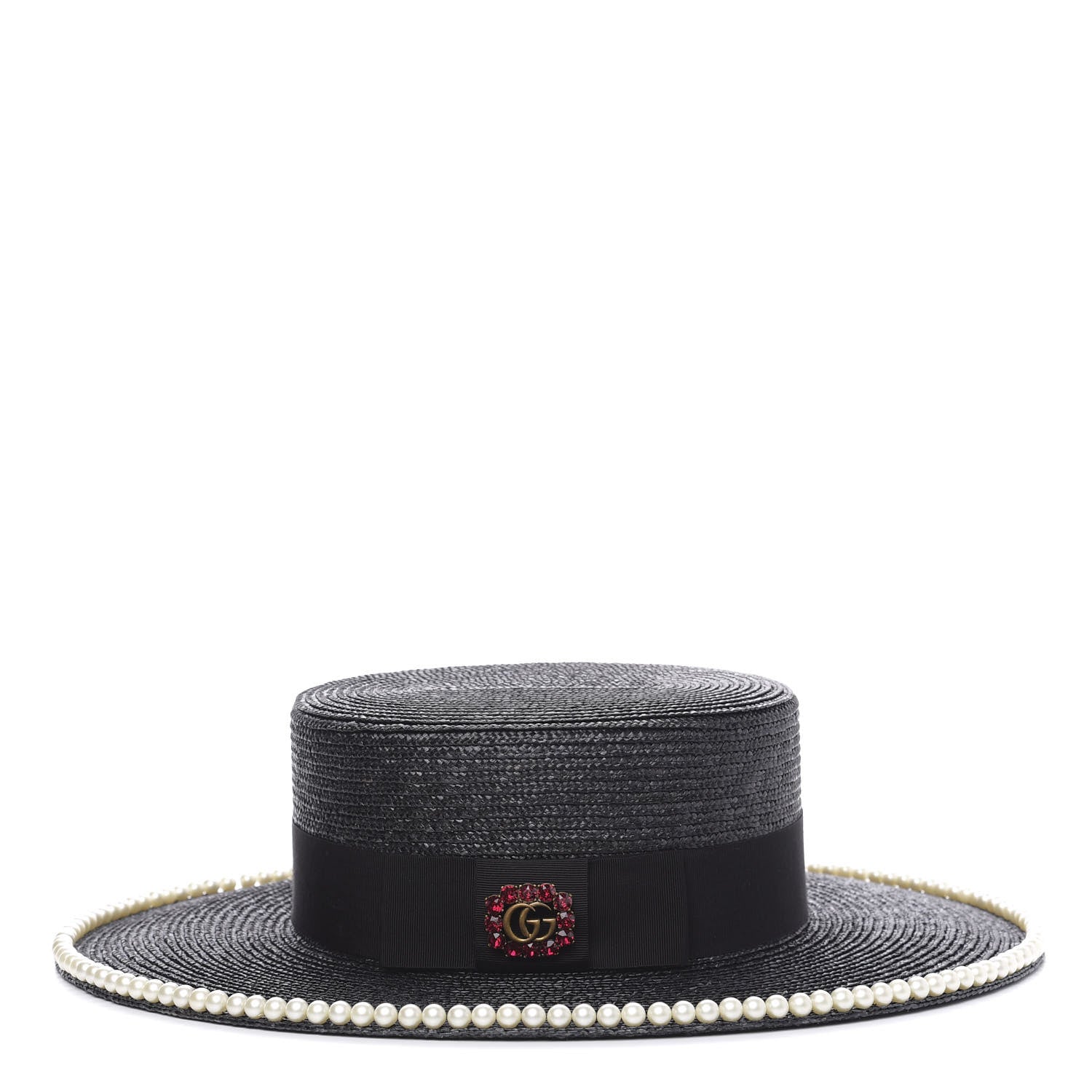 Gucci Straw Pearl Embellished Notte Hat S 56 2 of 8