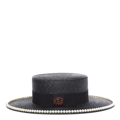 Gucci Straw Pearl Embellished Notte Hat S 56 2 of 8