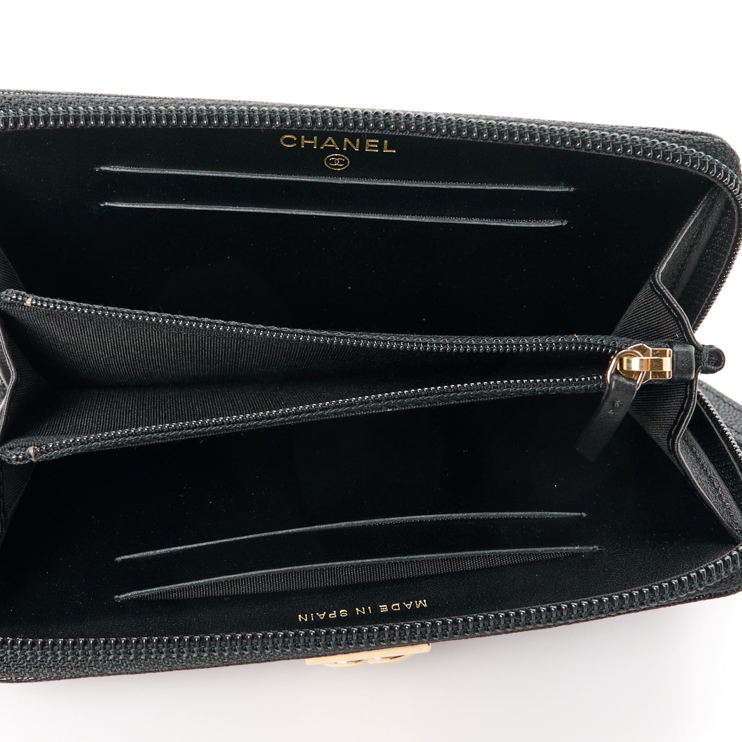 Caviar Quilted Small Boy Zip Around Wallet Black