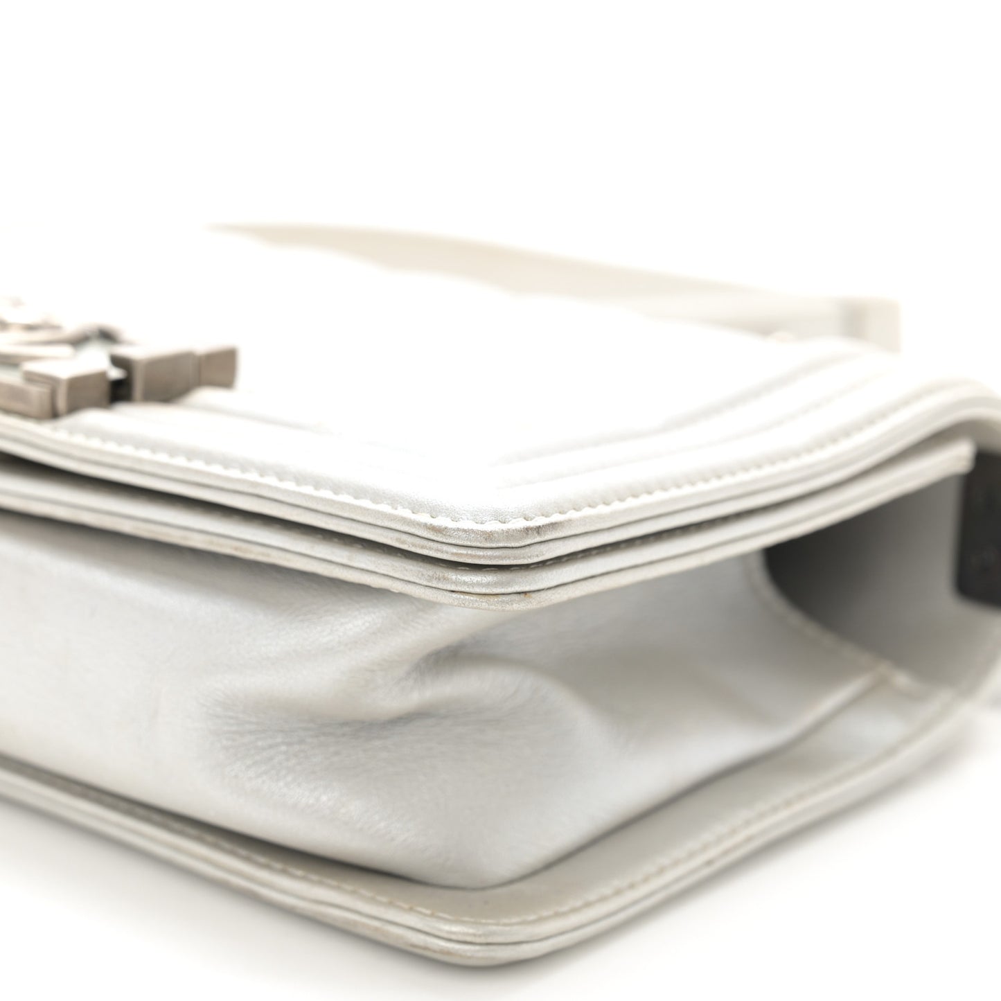 Metallic Lambskin Quilted Small Boy Flap Silver