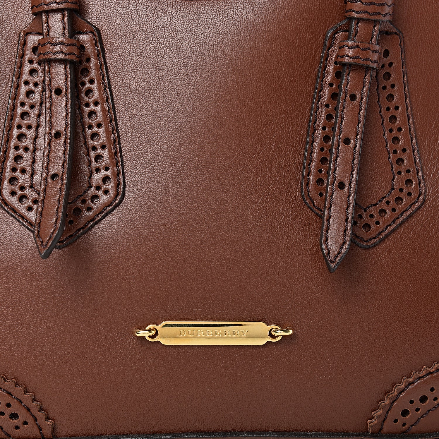 Burberry Bridle Calfskin Broguing Small Orchard Bowling Bag Dark Tan 8 of 13