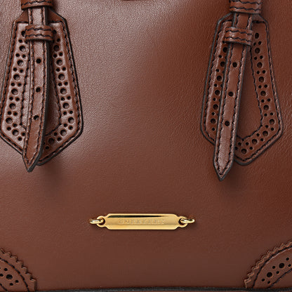 Burberry Bridle Calfskin Broguing Small Orchard Bowling Bag Dark Tan 8 of 13