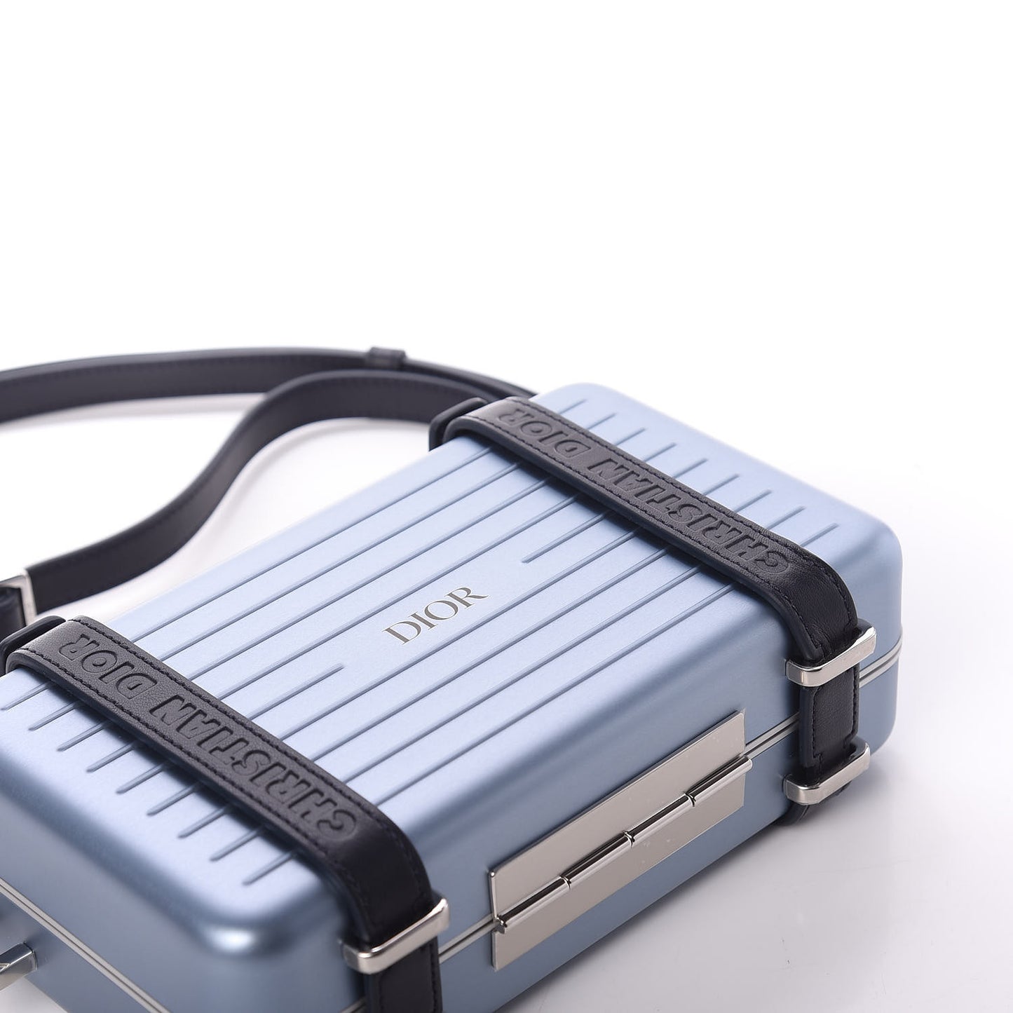 X RIMOWA Aluminum Personal Clutch On Strap Bleu