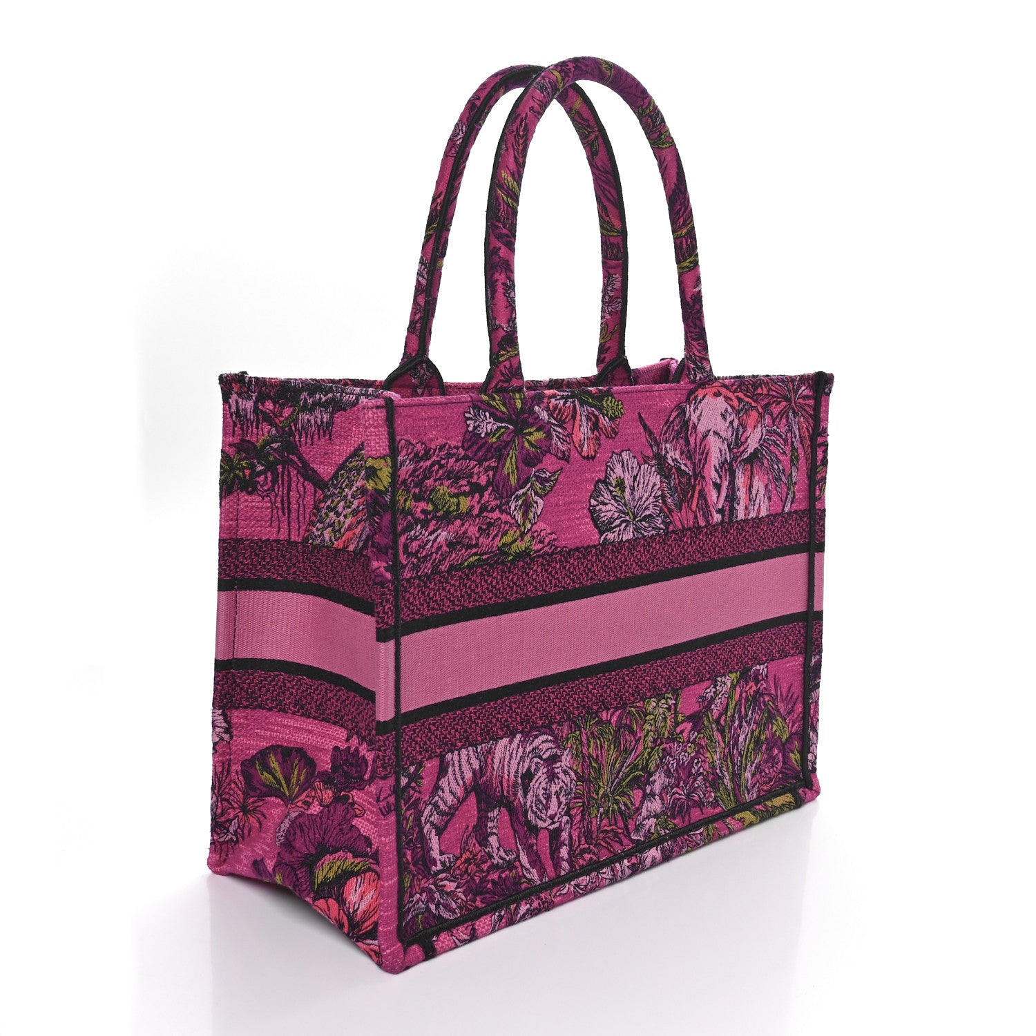 Christian Dior Canvas Embroidered Medium Toile de Jouy Voyage Book Tote Fuchsia Multicolor 3 of 9