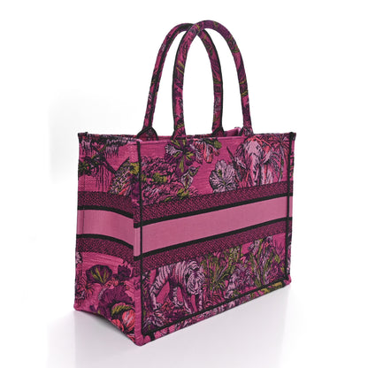 Christian Dior Canvas Embroidered Medium Toile de Jouy Voyage Book Tote Fuchsia Multicolor 3 of 9