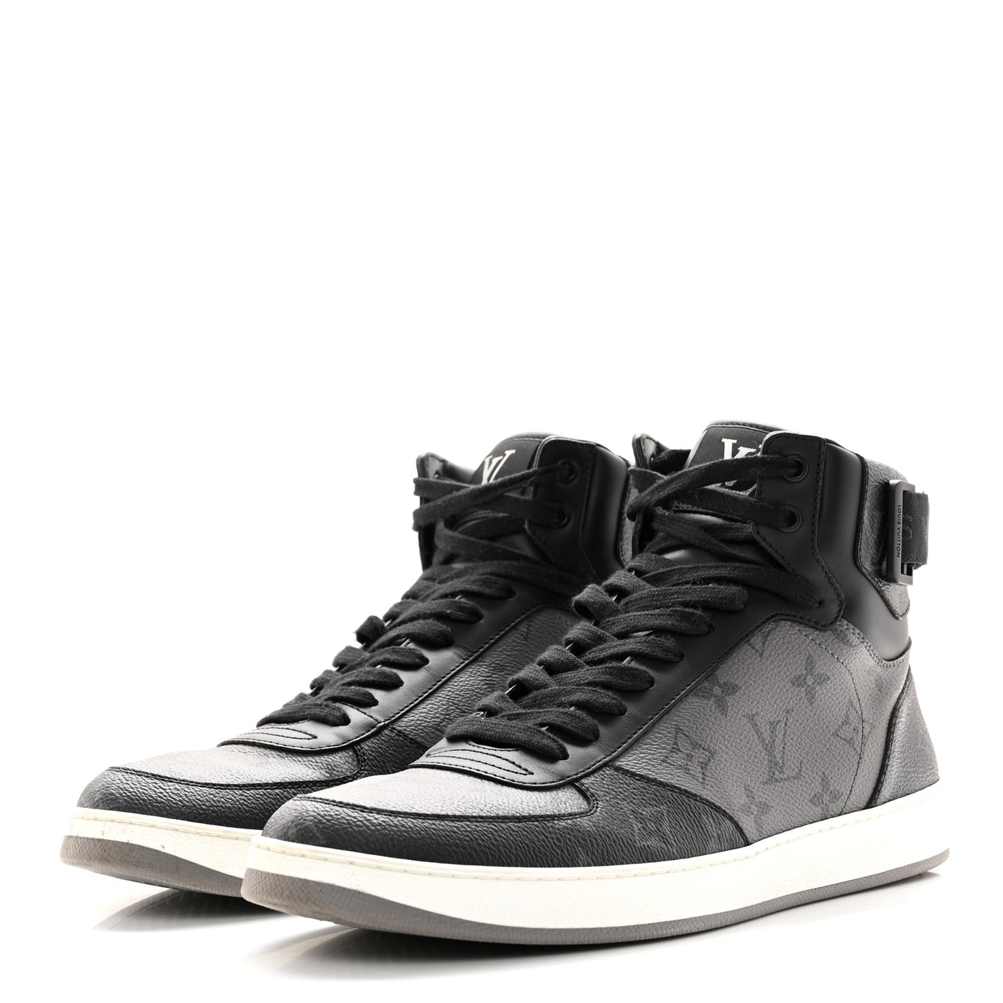 Calfskin Monogram Eclipse Mens Rivoli High Top Sneakers 9 Black Grey