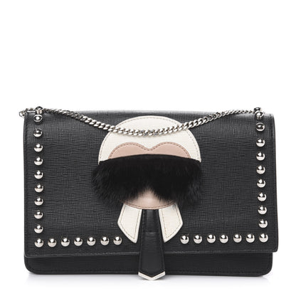 Fendi Vitello Elite Mink Fur Studded Karlito Tube Wallet on Chain Black 1 of 9