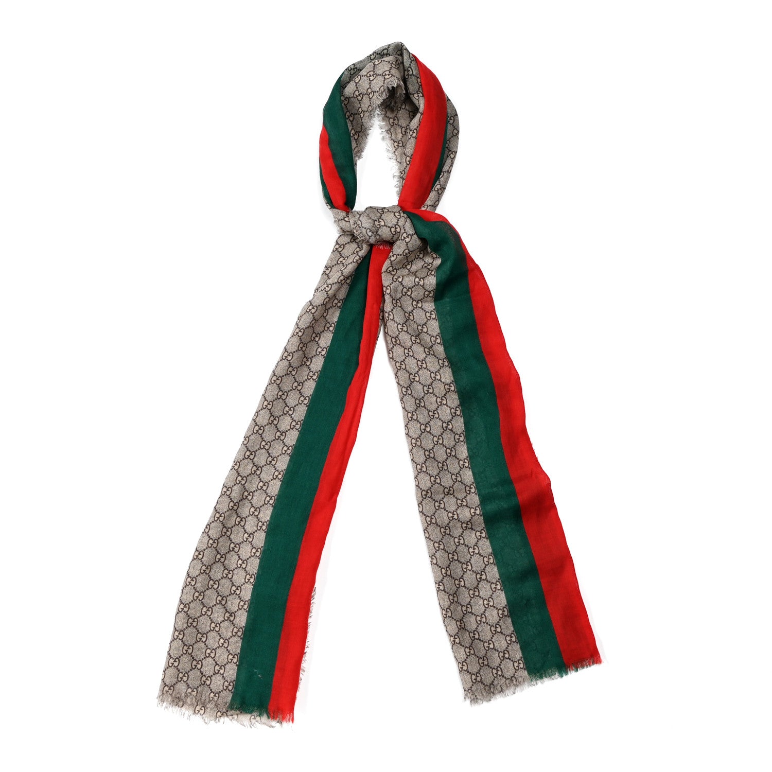 Gucci Wool GG Monogram Web Webole Scarf Beige Dark Green 1 of 7