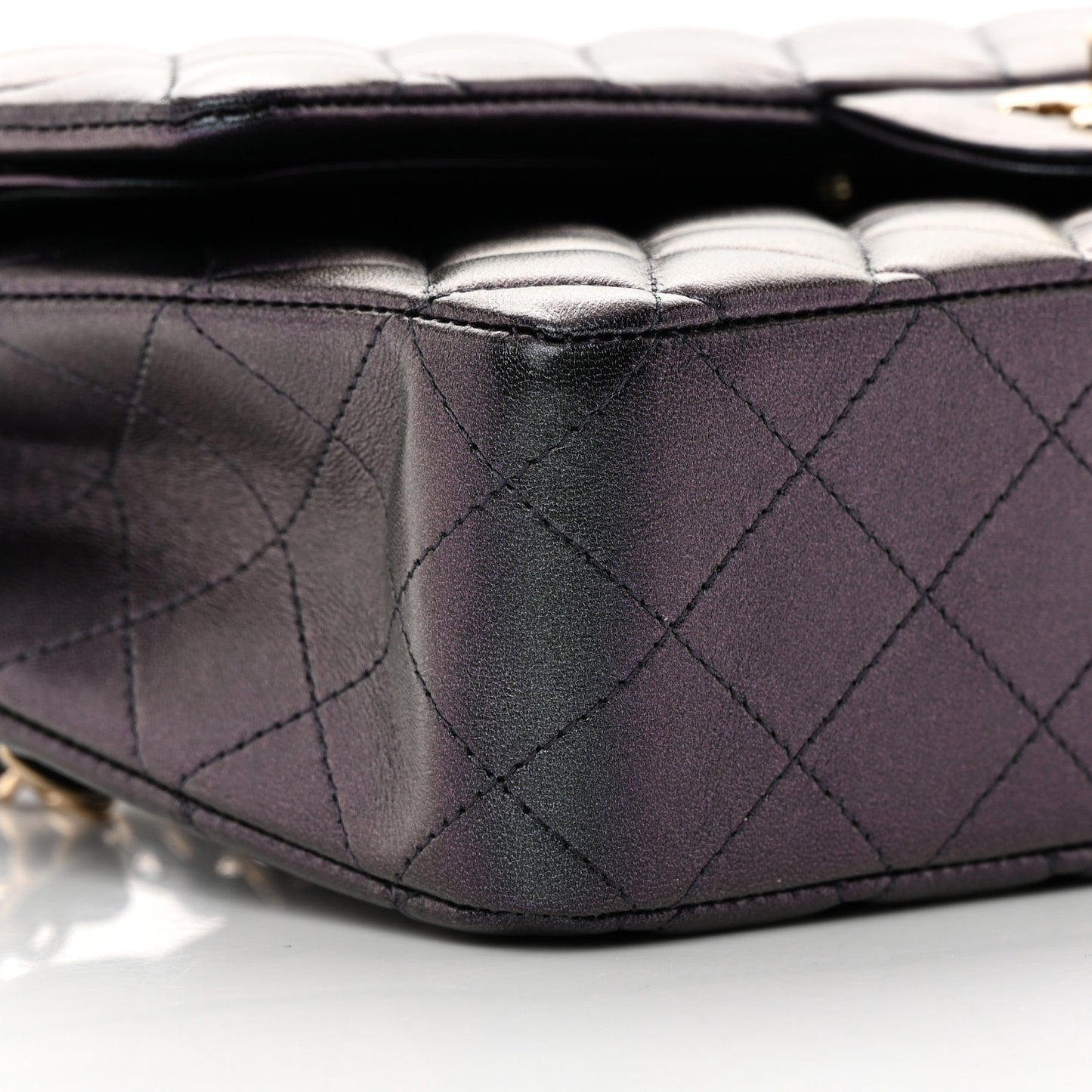 Iridescent Lambskin Quilted Medium Double Flap Black