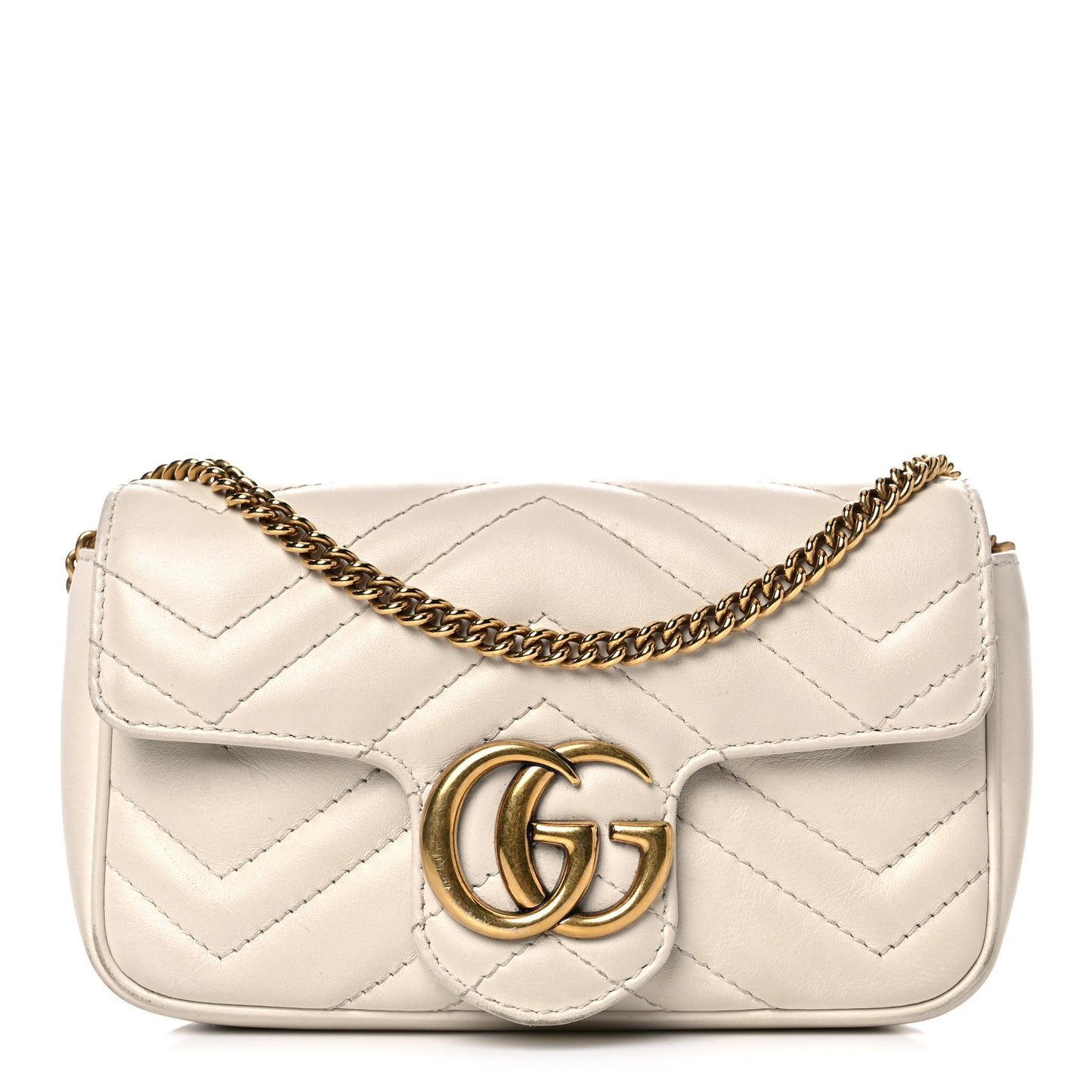 Calfskin Matelasse Super Mini GG Marmont Shoulder Bag White