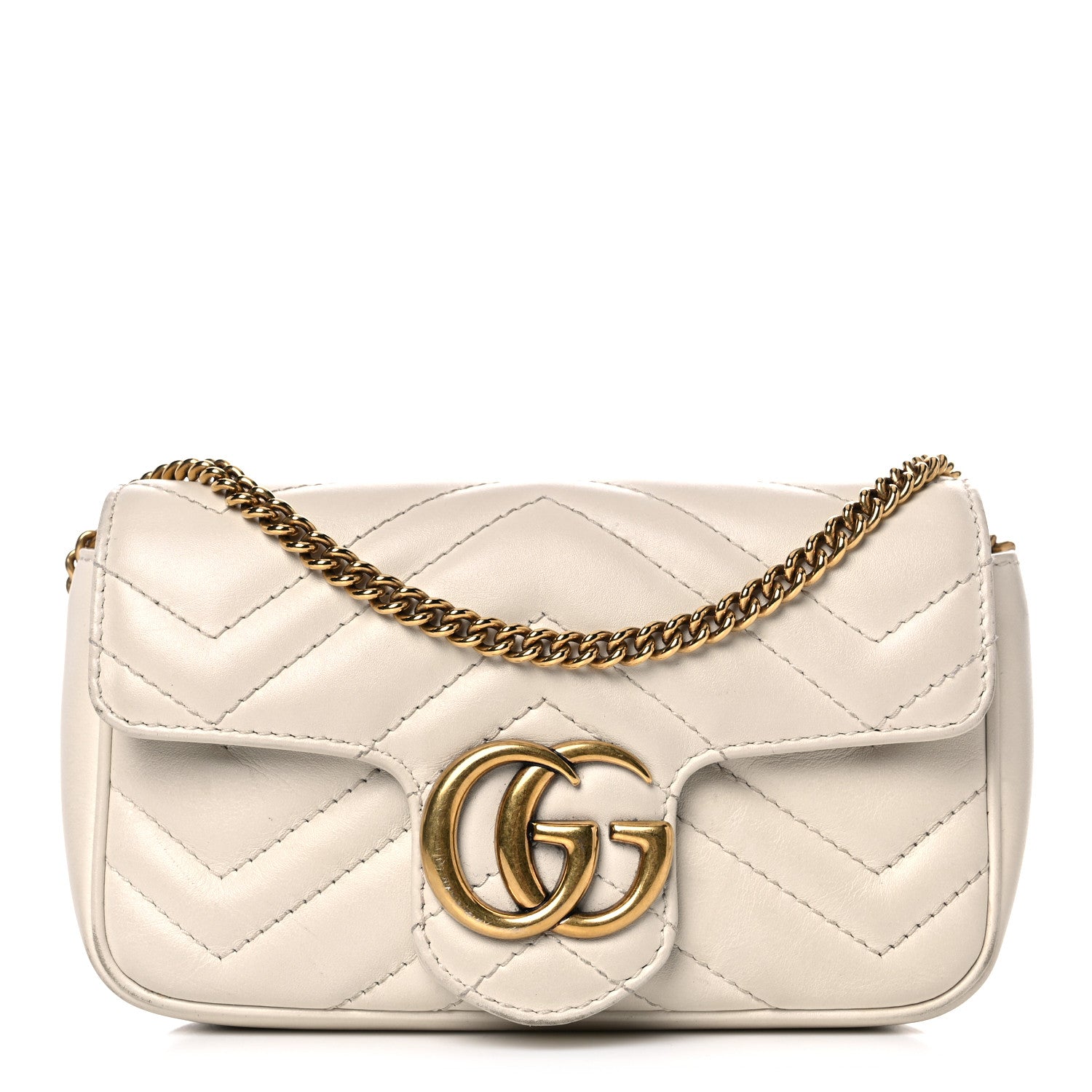 Gucci Calfskin Matelasse Super Mini GG Marmont Shoulder Bag White 1 of 19