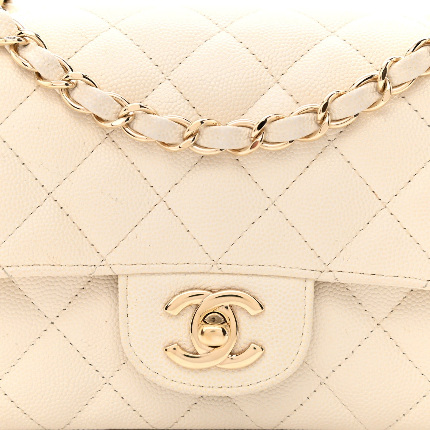 Caviar Quilted Mini Rectangular Flap White