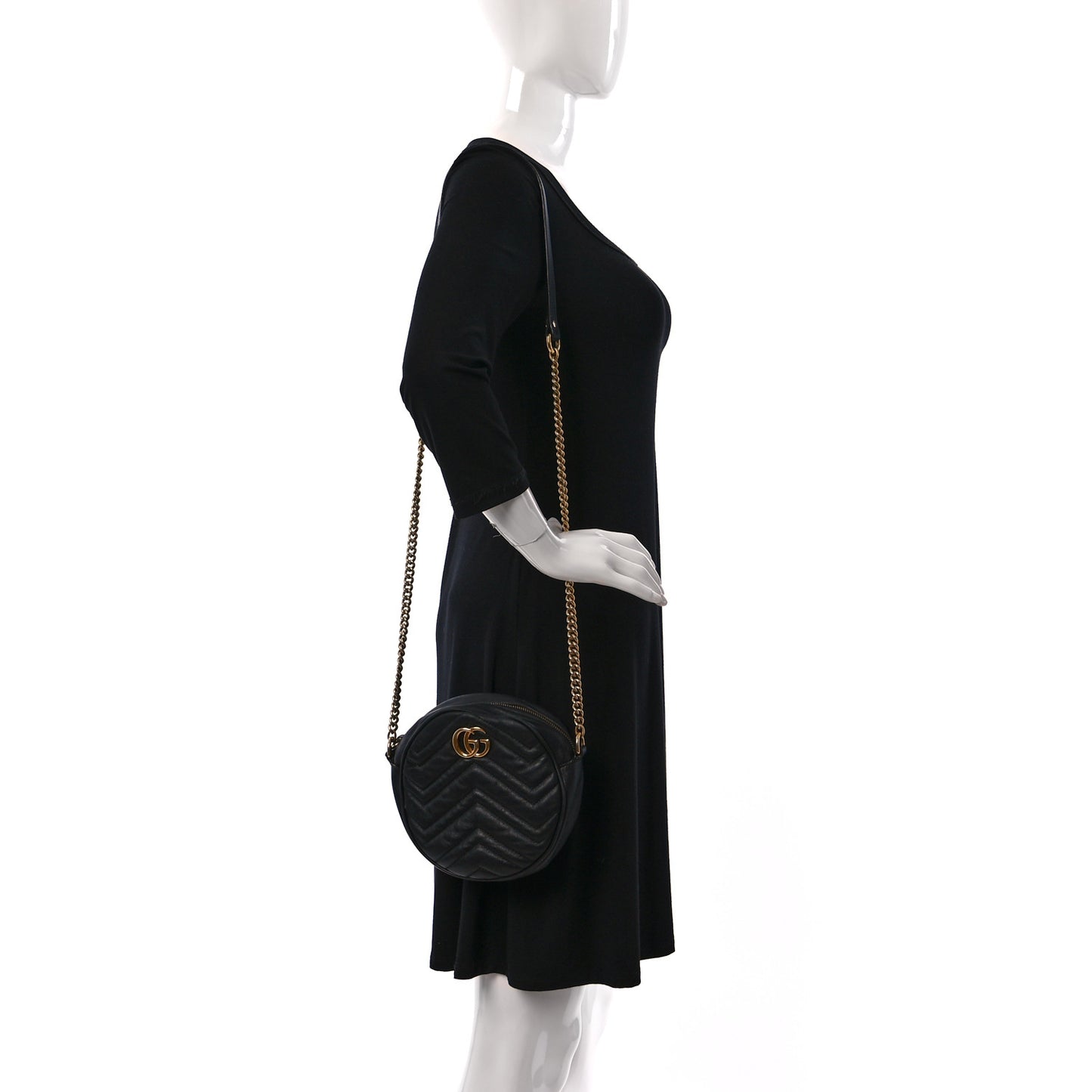 Azalea Calfskin Matelasse Heart Mini GG Marmont Round Shoulder Bag Black