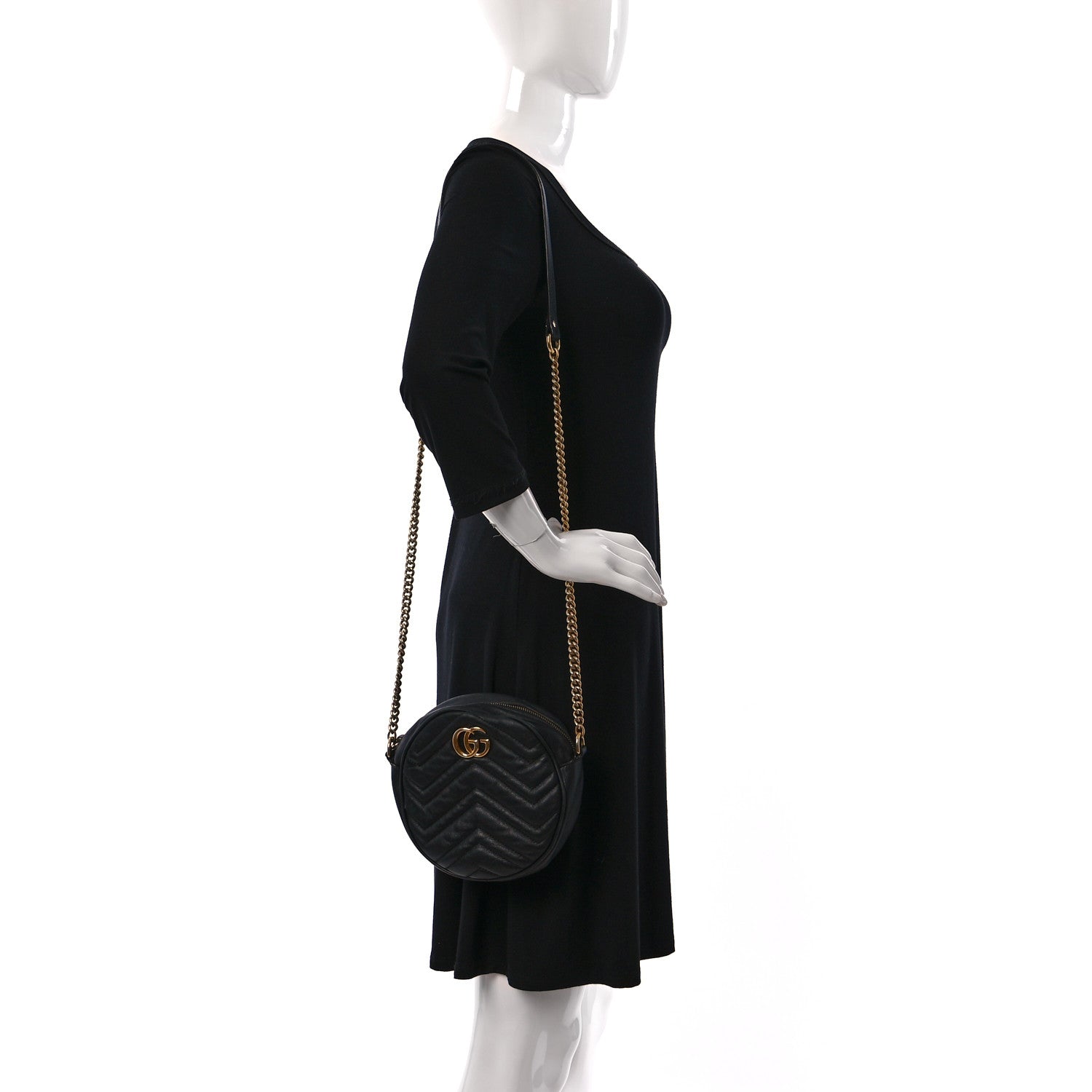 Gucci Azalea Calfskin Matelasse Heart Mini GG Marmont Round Shoulder Bag Black 2 of 13