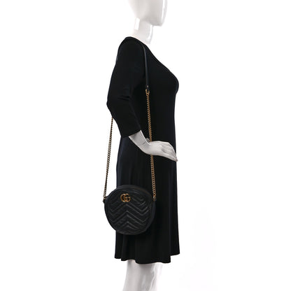 Gucci Azalea Calfskin Matelasse Heart Mini GG Marmont Round Shoulder Bag Black 2 of 13