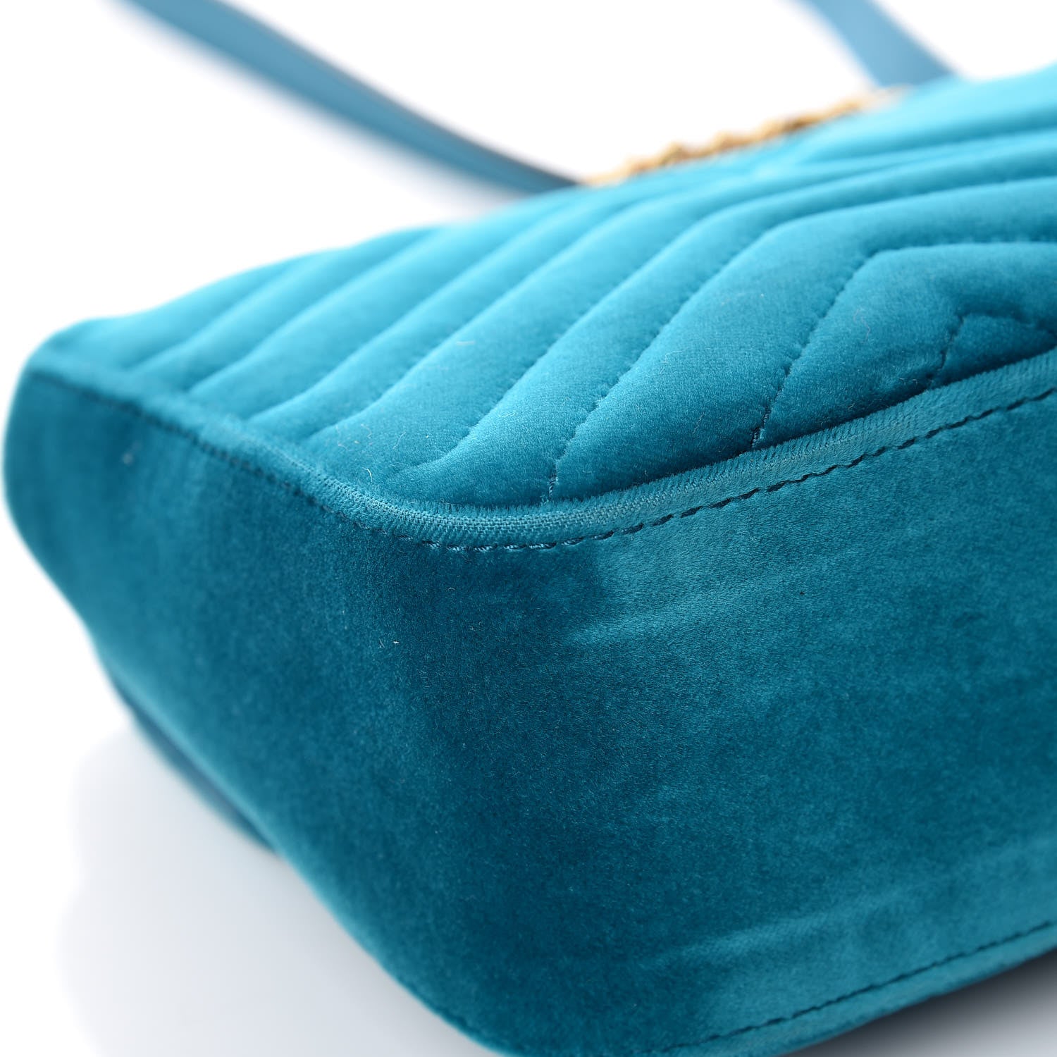 Gucci Velvet Matelasse Small GG Marmont Shoulder Bag Pavone Cyan 16 of 20