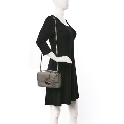 Prada Saffiano Pattina Sound Chain Crossbody Bag Grey 2 of 8