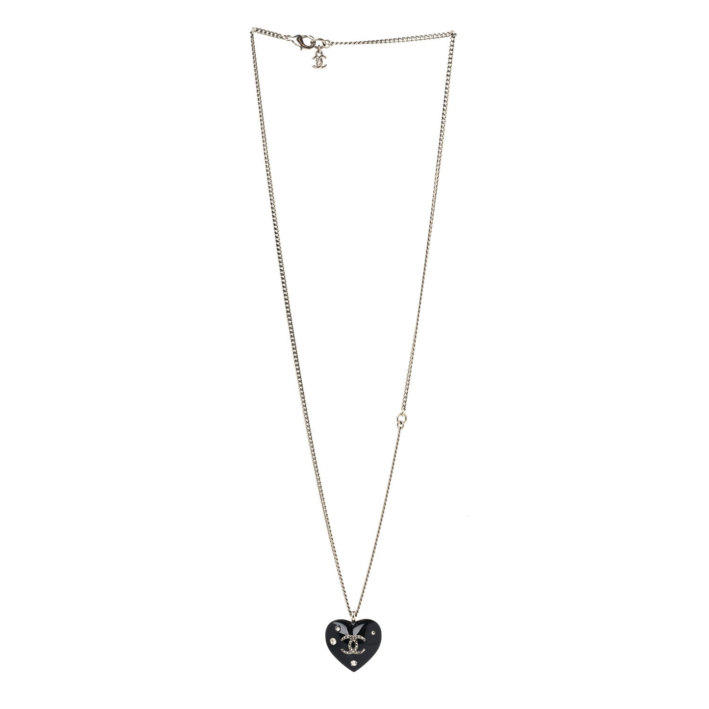 Resin Crystal CC Heart Necklace Black Silver