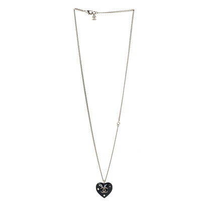 Chanel Resin Crystal CC Heart Necklace Black Silver 3 of 5