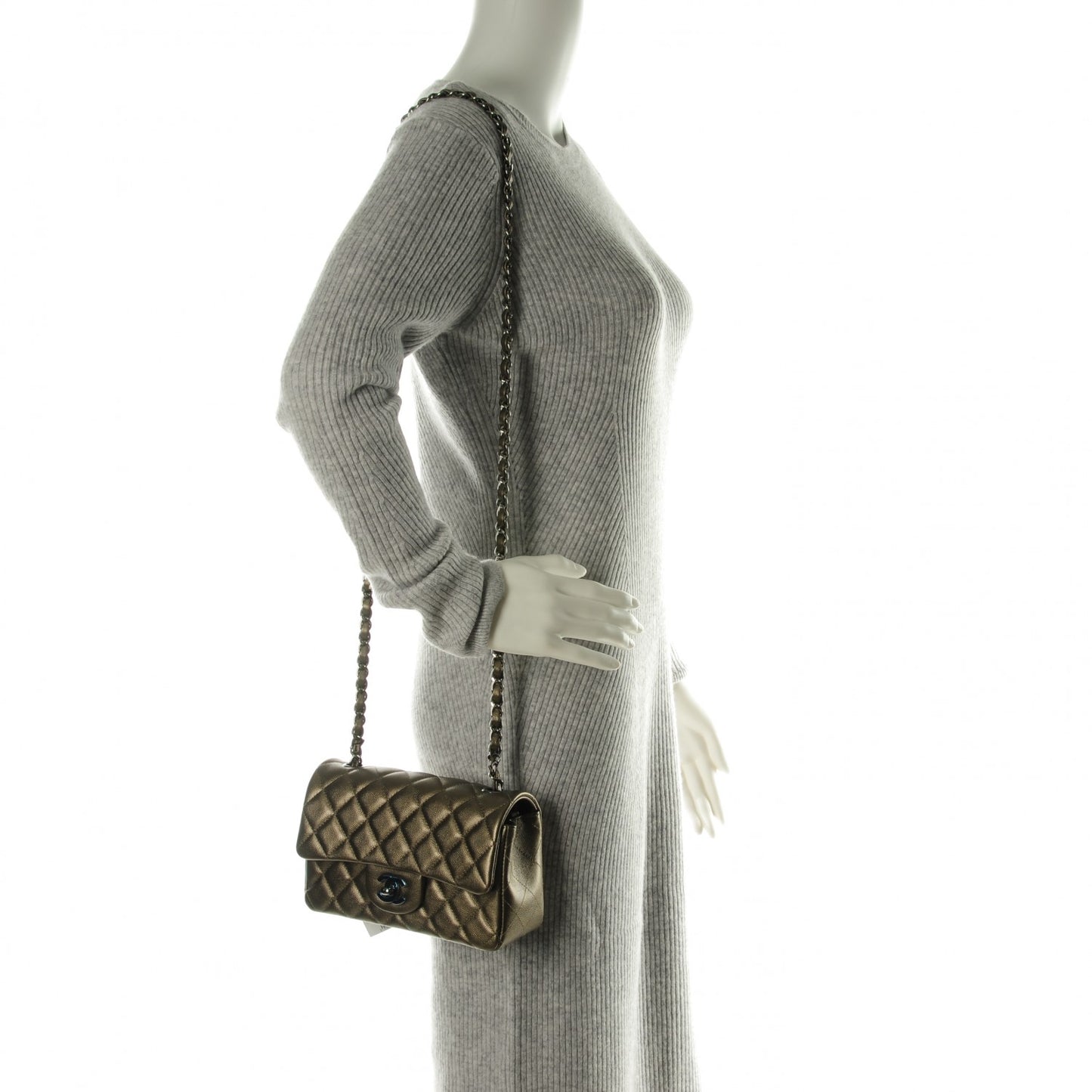 Iridescent Caviar Quilted Mini Rectangular Flap Bronze