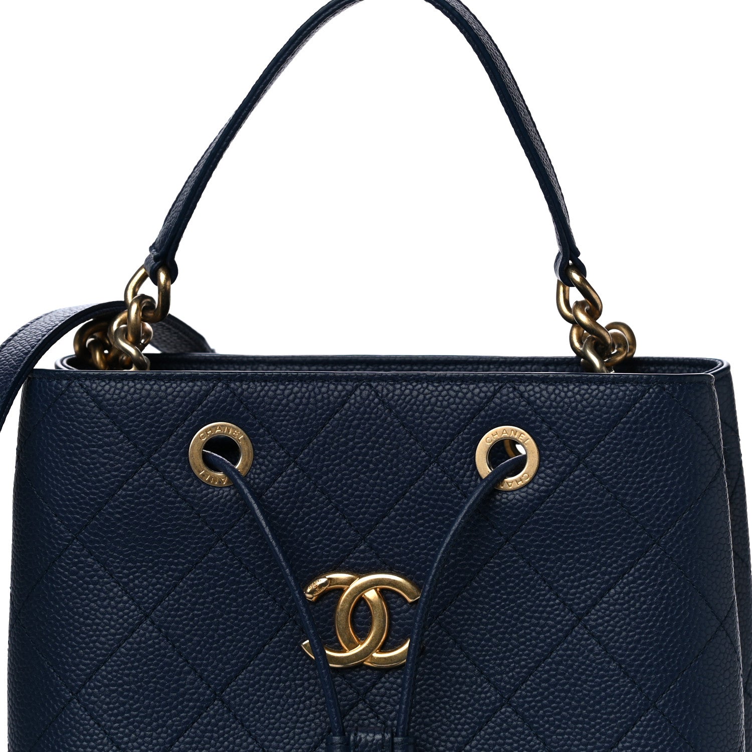 Chanel Grained Calfskin Stitched Small Drawstring Bag Navy 8 of 11