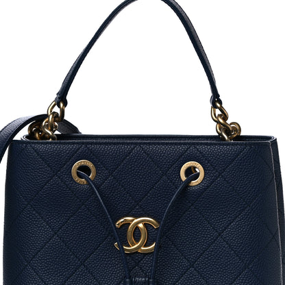 Chanel Grained Calfskin Stitched Small Drawstring Bag Navy 8 of 11