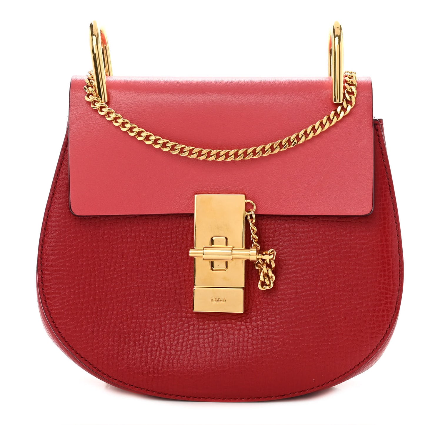 Grained Calfskin Lambskin Mini Bi-Color Drew Shoulder Bag Red