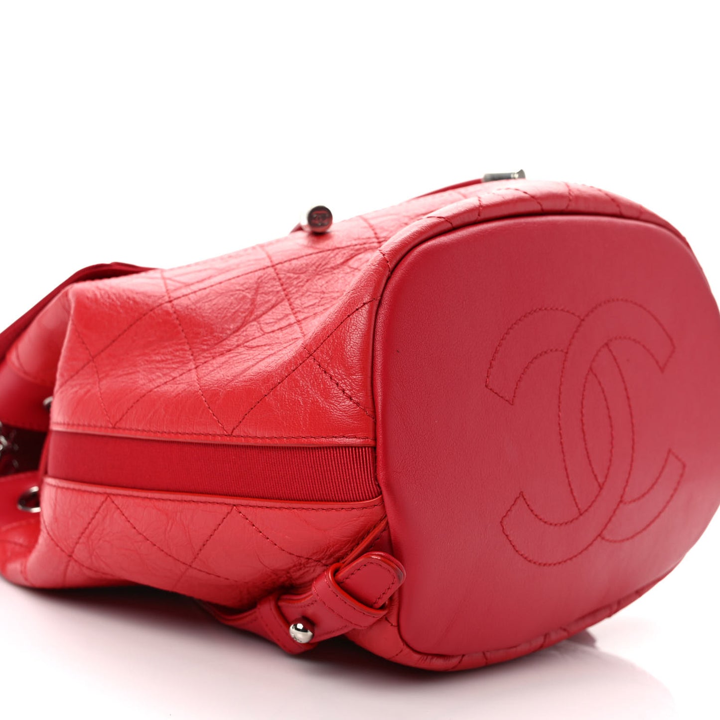 Crumpled Grained Calfskin Quilted Backpack Red