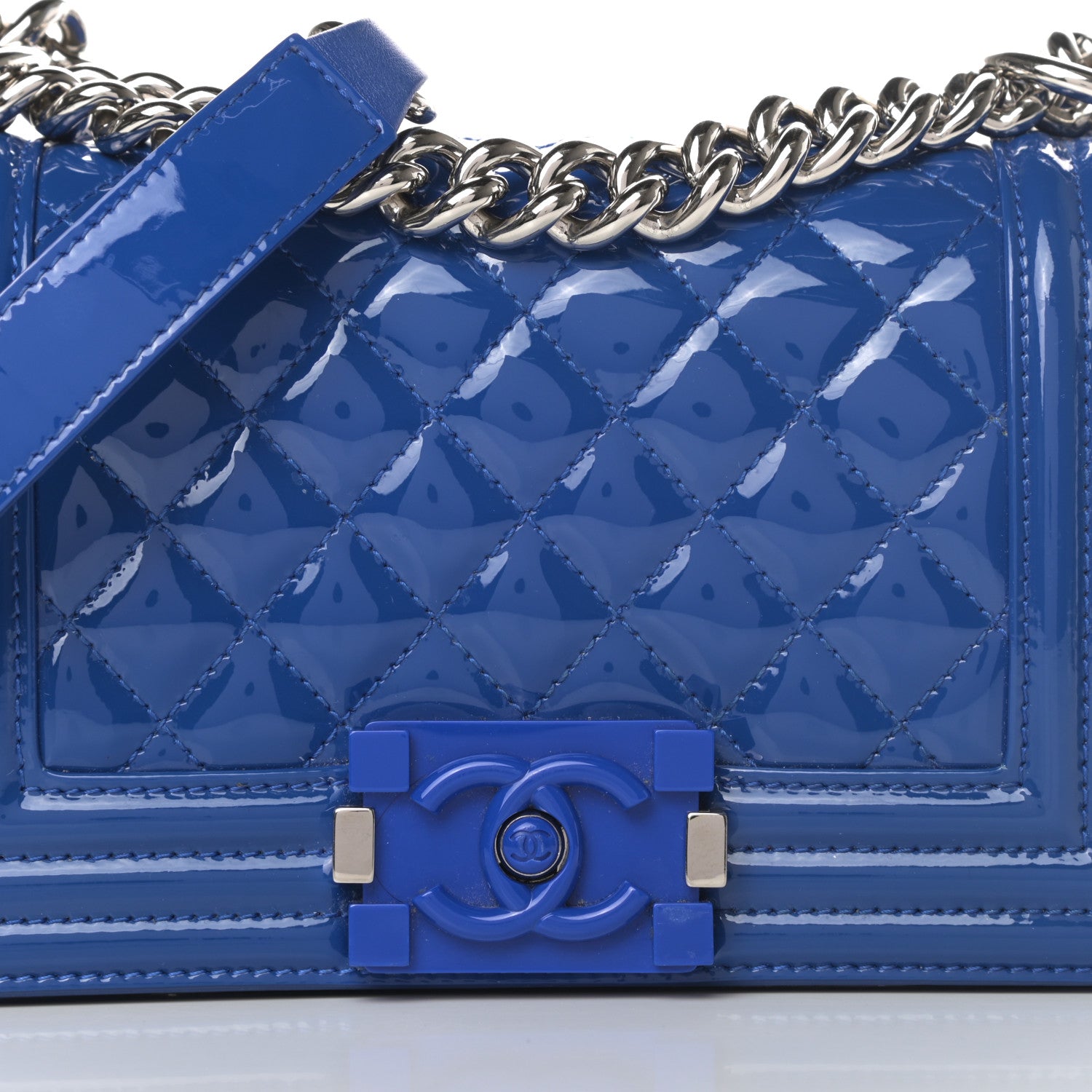 Chanel Patent Calfskin Quilted Small Plexiglass Boy Flap Blue 8 of 15