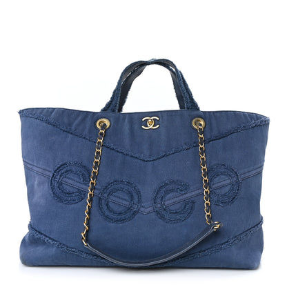 Chanel Denim Chevron Coco Tote Navy 1 of 9