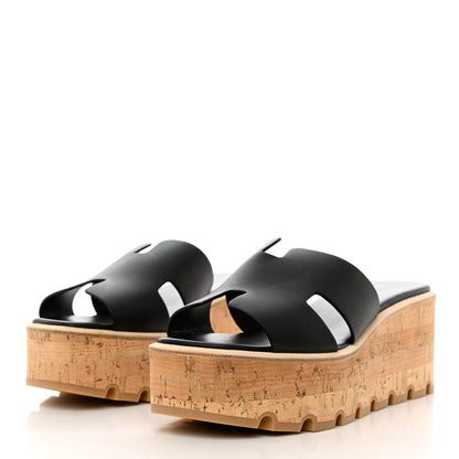 Hermes Calfskin Cork Eze 30 Sandals 38 Black 3 of 8