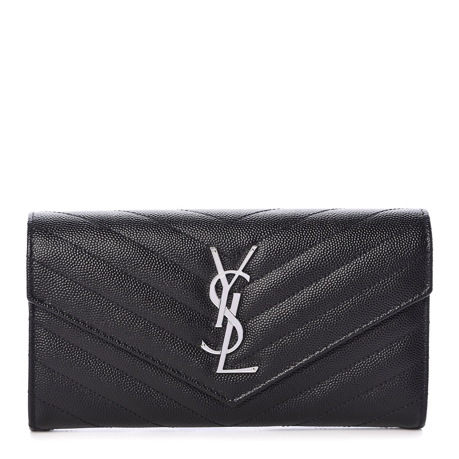 Saint Laurent Grain De Poudre Matelasse Chevron Monogram Flap Wallet Black 1 of 7