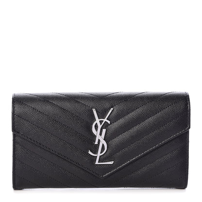 Saint Laurent Grain De Poudre Matelasse Chevron Monogram Flap Wallet Black 1 of 7