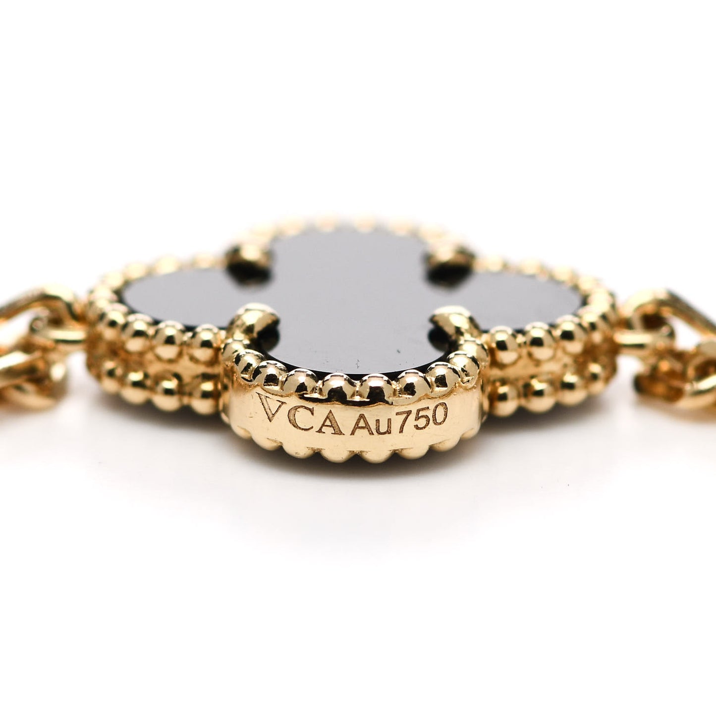 18K Yellow Gold Black Onyx 5 Motifs Vintage Alhambra Bracelet