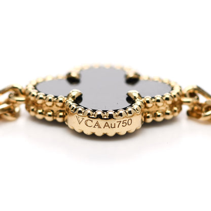 Van Cleef & Arpels 18K Yellow Gold Black Onyx 5 Motifs Vintage Alhambra Bracelet 3 of 5