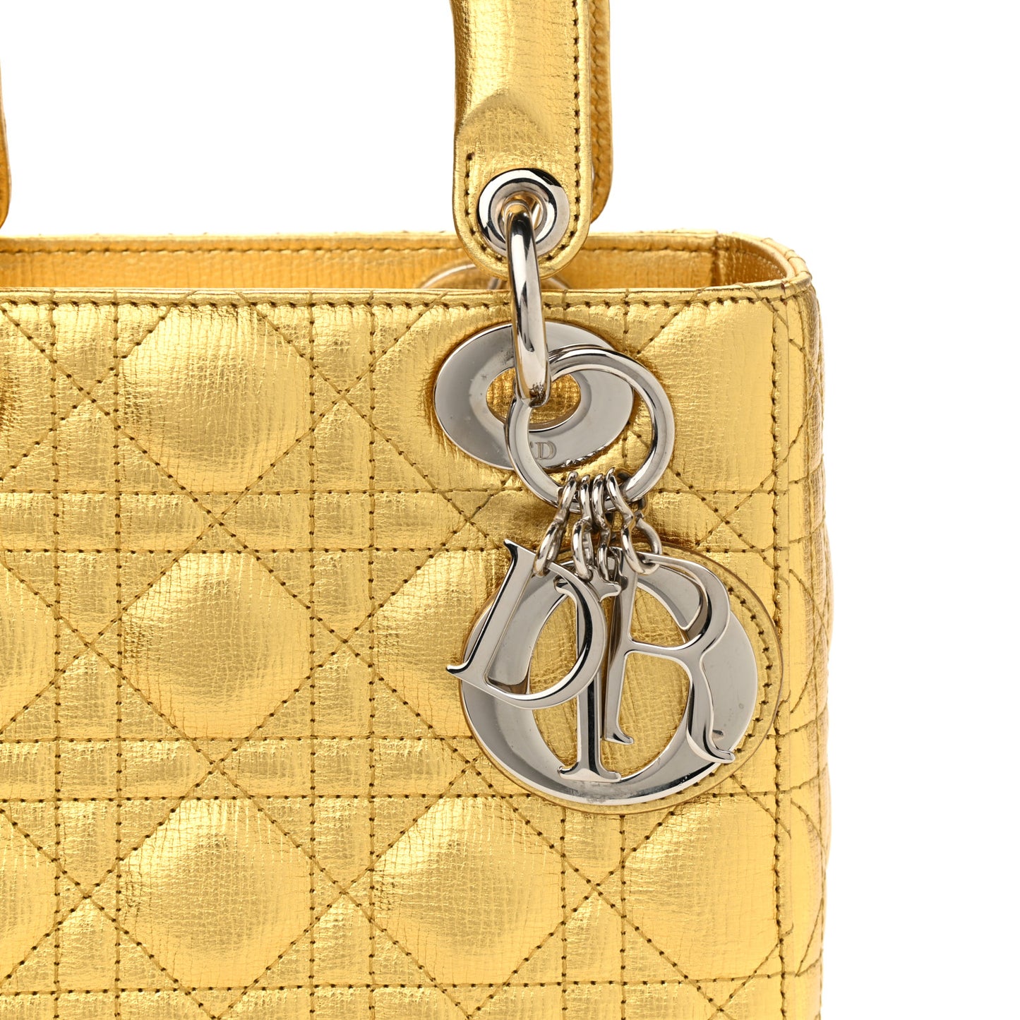 Metallic Grained Calfskin Cannage Small Lucky Badges My Lady Dior Gold