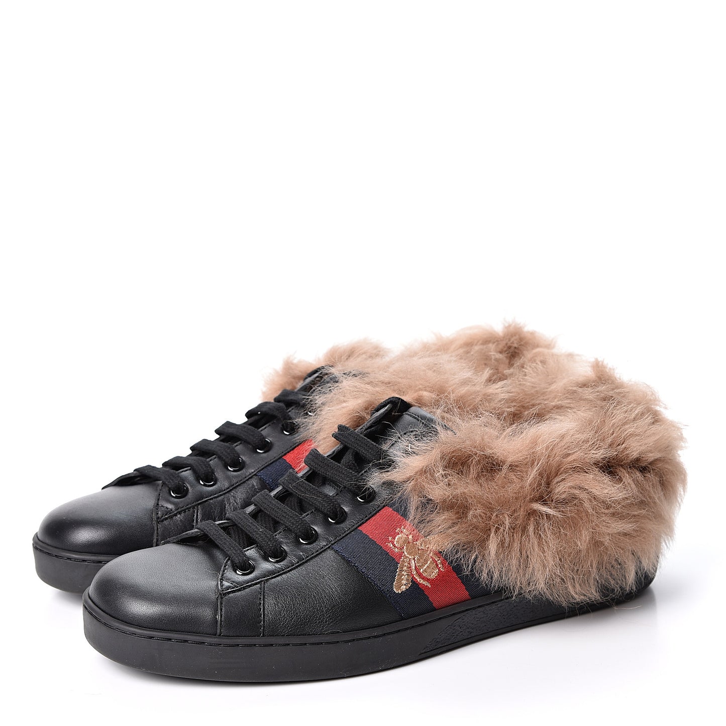 Calfskin Wool Web Bee Embroidered Mens Ace Sneakers 9 Black