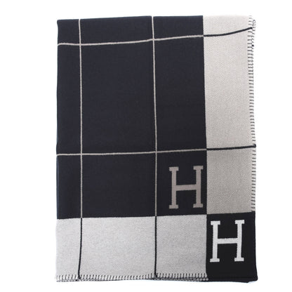 Hermes Wool Cashmere Avalon III Blanket Ecru Black 1 of 3